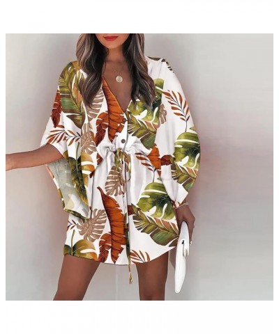 Summer Dresses for Women 2024 Fashion Boho Floral Printed Beach Dress Flowy Ruffle 3/4 Sleeve Button Down Kimono Mini Dress B...