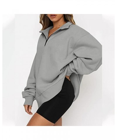 Women Sweatshirts with Zipper Oversized Lapel Collar Quarter Zip Pullover rendy Fall Clothes Cute Sweatshirts Grey $6.74 Hood...