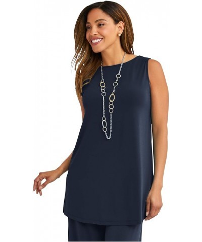 Women's Plus Size Knit Tunic Tank Long Sleeveless Blouse Navy (0591) $16.15 Tanks