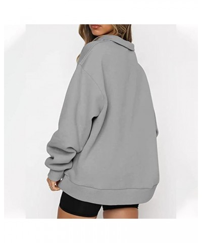 Women Sweatshirts with Zipper Oversized Lapel Collar Quarter Zip Pullover rendy Fall Clothes Cute Sweatshirts Grey $6.74 Hood...