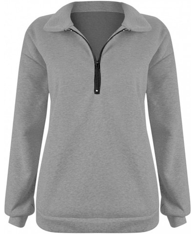 Women Sweatshirts with Zipper Oversized Lapel Collar Quarter Zip Pullover rendy Fall Clothes Cute Sweatshirts Grey $6.74 Hood...