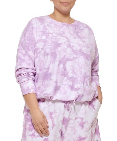 Women's Hem Crew Neck Tie Dye Top Wild Violet $7.83 Activewear