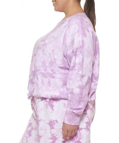 Women's Hem Crew Neck Tie Dye Top Wild Violet $7.83 Activewear