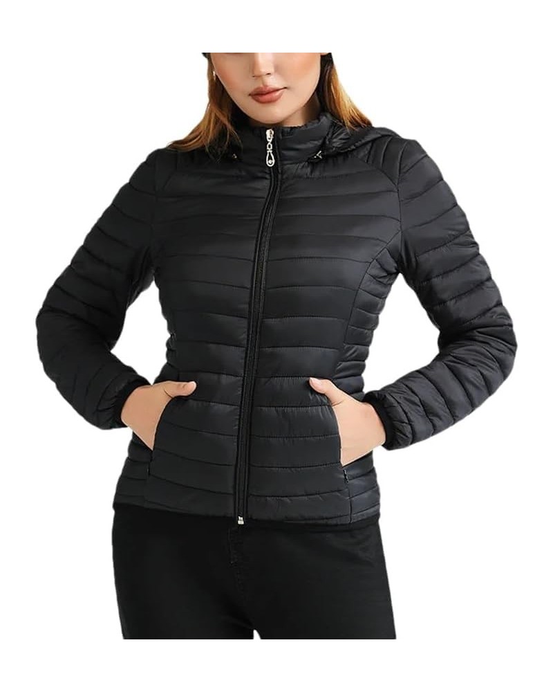 Winter Parka Ultralight Padded Puffer Jacket For Women Coat With Hood Outdoor Warm Lightweight Outerwear Black $22.41 Jackets