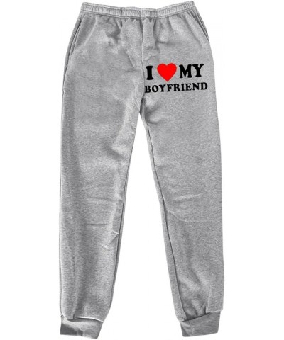 I Love My Boyfriend Sweatpants for Women Fashion Elastic High Waist Jogger Pants Casual Loose Funny Workout Trousers C01-grey...