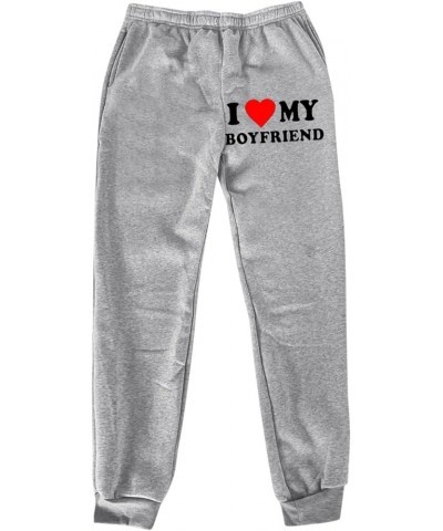 I Love My Boyfriend Sweatpants for Women Fashion Elastic High Waist Jogger Pants Casual Loose Funny Workout Trousers C01-grey...