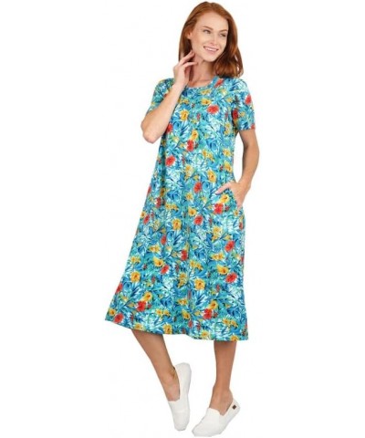 Women's Cotton Dress 5023 Turquoise Floral $33.21 Sleep & Lounge