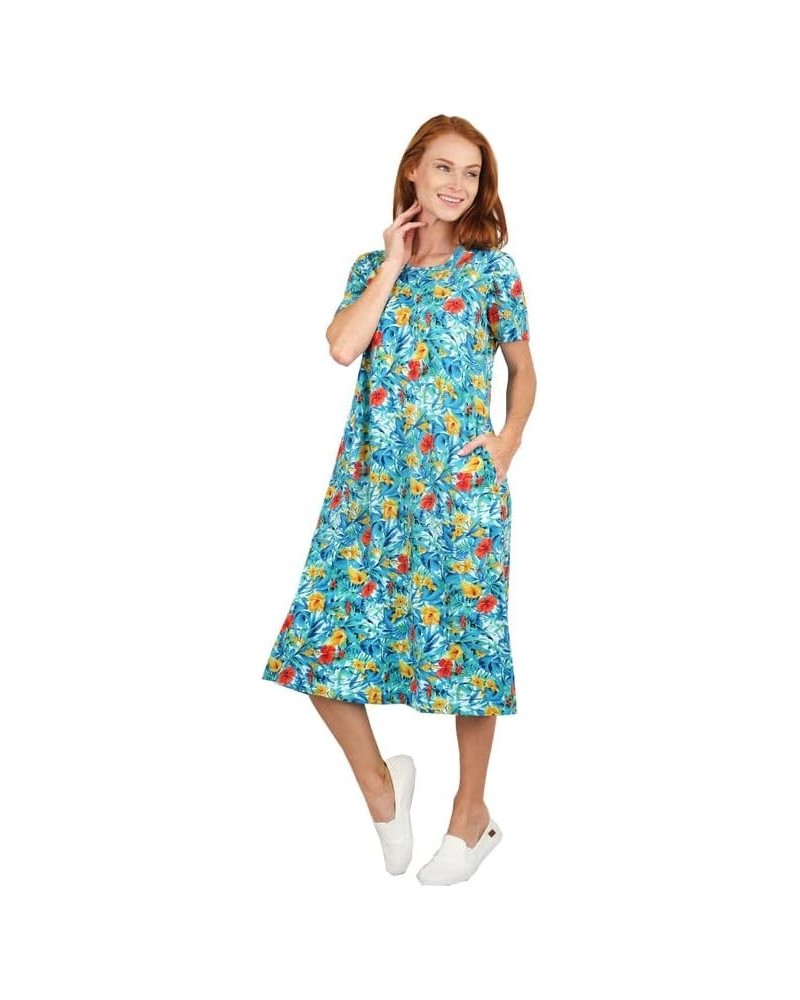 Women's Cotton Dress 5023 Turquoise Floral $33.21 Sleep & Lounge