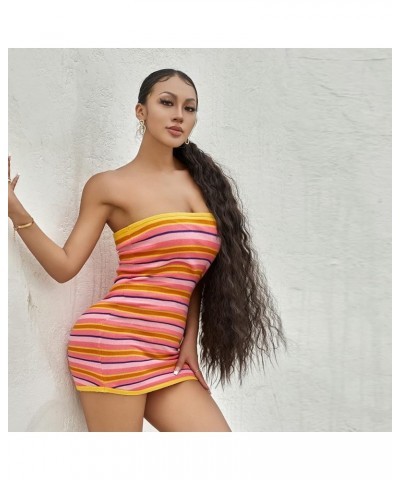 Women Knitted Strapless Mini Dress Striped Tube Bodycon Mini Dress Sexy Backless Beach Short Dress Summer Sundress Rose Red3 ...