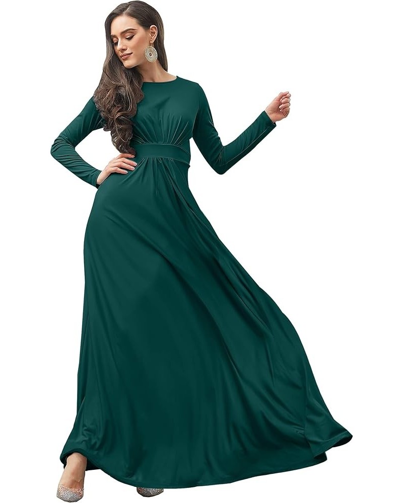 Womens Long Sleeve Flowy Empire Waist Fall Winter Party Gown Emerald Green $28.57 Dresses