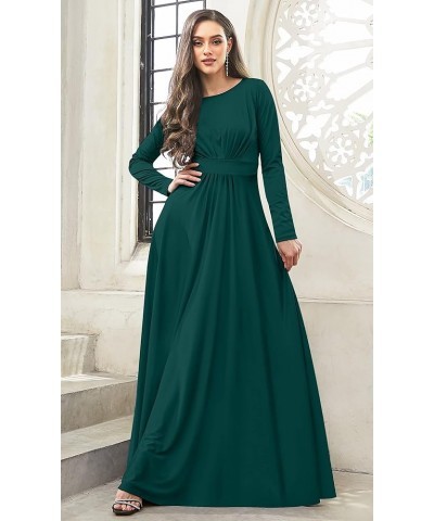 Womens Long Sleeve Flowy Empire Waist Fall Winter Party Gown Emerald Green $28.57 Dresses