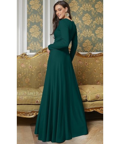 Womens Long Sleeve Flowy Empire Waist Fall Winter Party Gown Emerald Green $28.57 Dresses