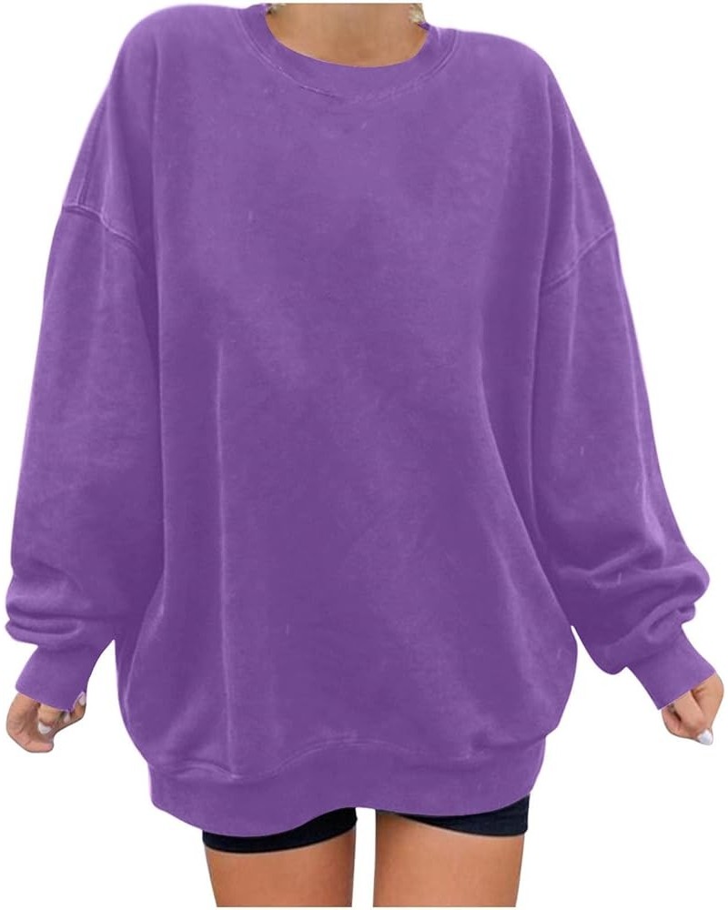 Oversized Long Sleeve Crewneck Sweatshirts For Teen Girls Fall Fashion Womens Pullover Tops Casual Loose y2k Clothes F18-purp...