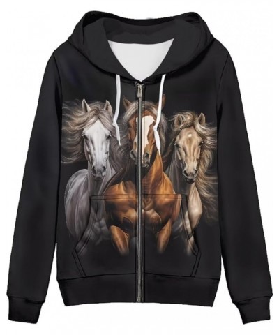 Hoodies Zip Up Jacket for Women Teen Girls Fall Sweatshirt XS-5XL Brown Horse $19.60 Hoodies & Sweatshirts