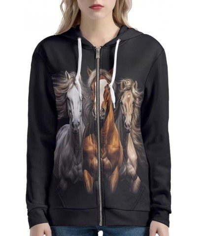 Hoodies Zip Up Jacket for Women Teen Girls Fall Sweatshirt XS-5XL Brown Horse $19.60 Hoodies & Sweatshirts