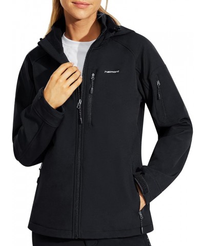 Women's Fleece Lined Softshell Jacket with Hood, Athletic Water-Resistant Warm Windproof Coats with 7 Pockets Hiking Black $2...