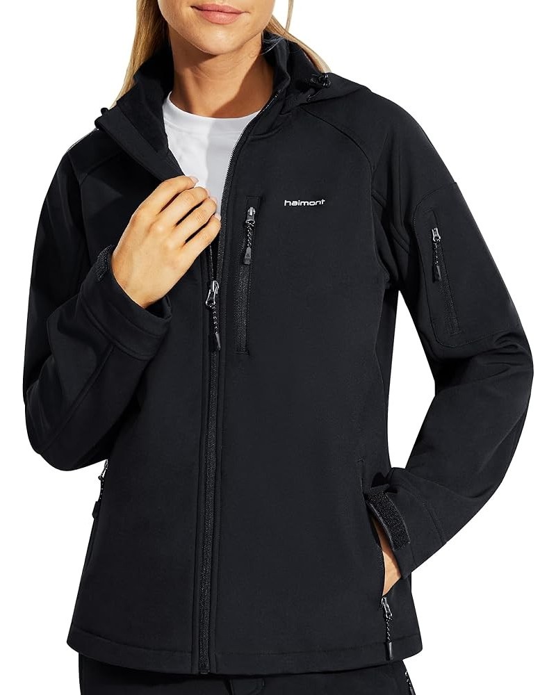 Women's Fleece Lined Softshell Jacket with Hood, Athletic Water-Resistant Warm Windproof Coats with 7 Pockets Hiking Black $2...