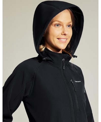 Women's Fleece Lined Softshell Jacket with Hood, Athletic Water-Resistant Warm Windproof Coats with 7 Pockets Hiking Black $2...