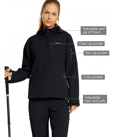 Women's Fleece Lined Softshell Jacket with Hood, Athletic Water-Resistant Warm Windproof Coats with 7 Pockets Hiking Black $2...