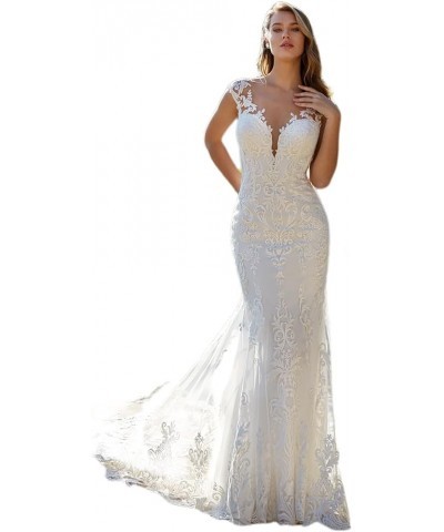 Women's Wedding Dresses for Bride 2024 Sexy V Neck Slit Lace Bridal Wedding Gowns for Bride YJ010 Style 16-white $57.60 Dresses