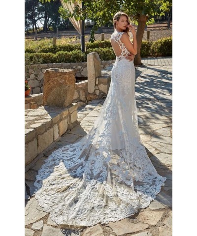 Women's Wedding Dresses for Bride 2024 Sexy V Neck Slit Lace Bridal Wedding Gowns for Bride YJ010 Style 16-white $57.60 Dresses