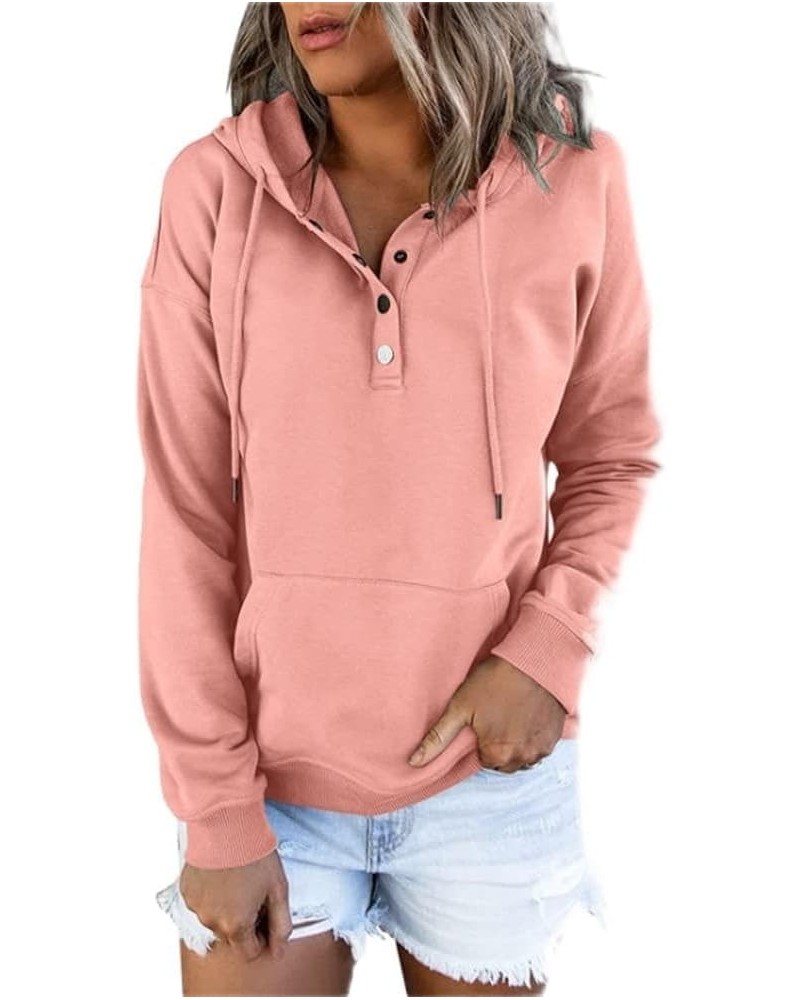 Hoodies for Women 2023 Button Collar Drawstring Hooded Pullover Long Sleeve Casual Sweatshirt Fall Tops with Pocket Pink $7.0...