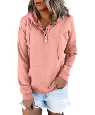 Hoodies for Women 2023 Button Collar Drawstring Hooded Pullover Long Sleeve Casual Sweatshirt Fall Tops with Pocket Pink $7.0...