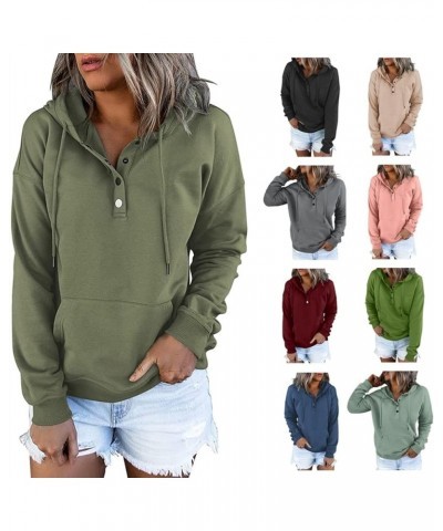 Hoodies for Women 2023 Button Collar Drawstring Hooded Pullover Long Sleeve Casual Sweatshirt Fall Tops with Pocket Pink $7.0...