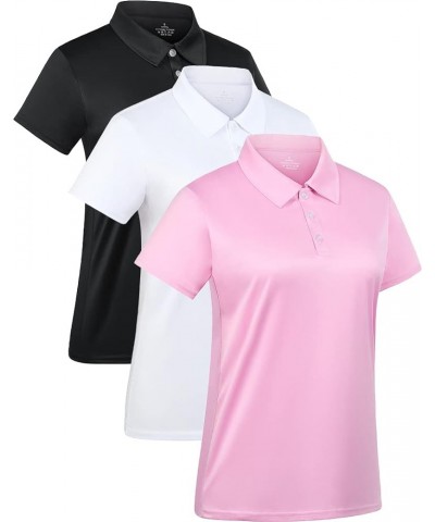 3-Pack Women's Short-Sleeve Sport Polo Shirts Quick Dry Moisture-Wicking Activewear Polos Tops for Work Black/White/Light Pin...