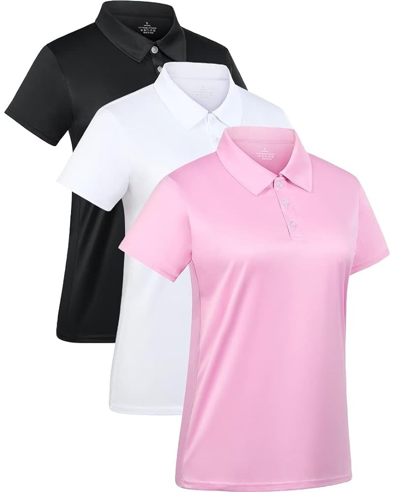 3-Pack Women's Short-Sleeve Sport Polo Shirts Quick Dry Moisture-Wicking Activewear Polos Tops for Work Black/White/Light Pin...