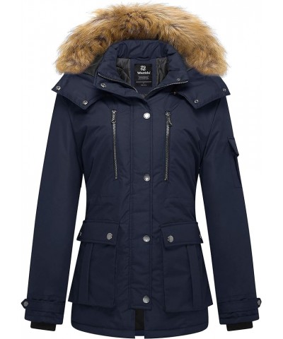 Women's Quilted Winter Coat Warm Puffer Jacket Thicken Parka with Removable Hood Navy $38.24 Jackets