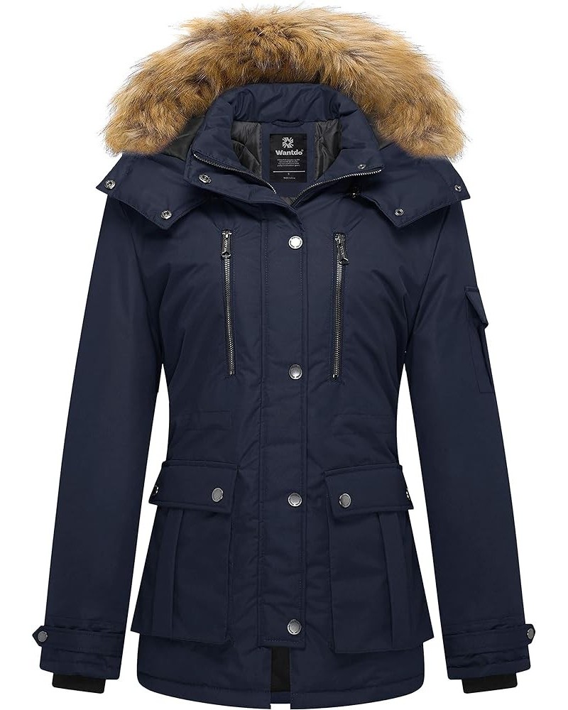 Women's Quilted Winter Coat Warm Puffer Jacket Thicken Parka with Removable Hood Navy $38.24 Jackets