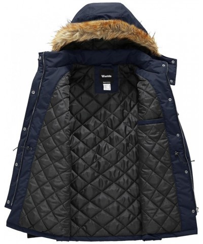 Women's Quilted Winter Coat Warm Puffer Jacket Thicken Parka with Removable Hood Navy $38.24 Jackets