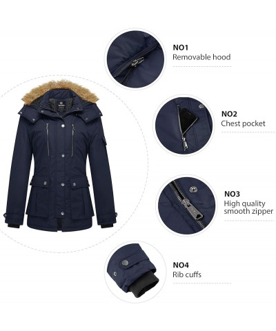 Women's Quilted Winter Coat Warm Puffer Jacket Thicken Parka with Removable Hood Navy $38.24 Jackets