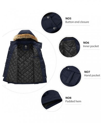 Women's Quilted Winter Coat Warm Puffer Jacket Thicken Parka with Removable Hood Navy $38.24 Jackets