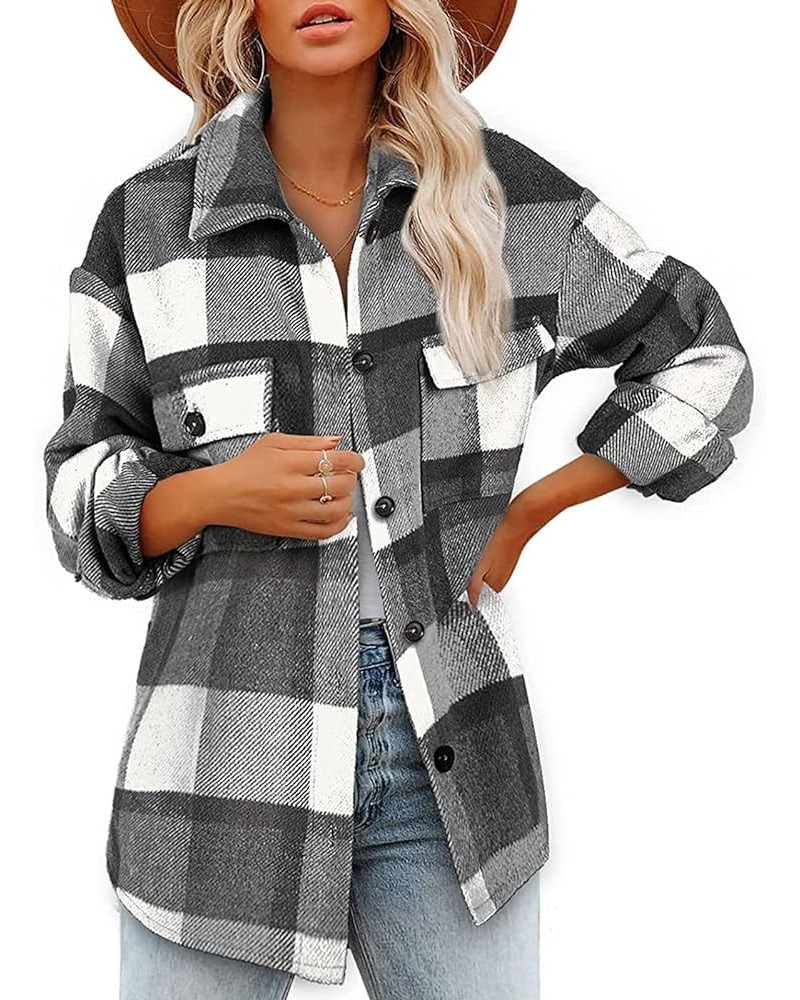 Plaid Shacket Jacket Women Casual Lapel Button Down Shirts Fall Winter Long Sleeve Mid Length Outwear Blouse Coats 4-gray $9....