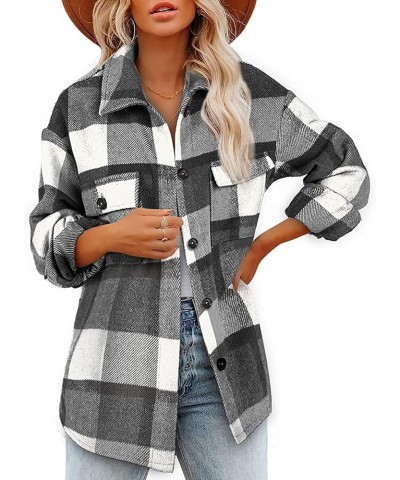 Plaid Shacket Jacket Women Casual Lapel Button Down Shirts Fall Winter Long Sleeve Mid Length Outwear Blouse Coats 4-gray $9....