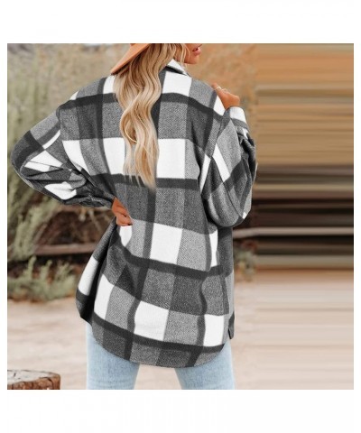 Plaid Shacket Jacket Women Casual Lapel Button Down Shirts Fall Winter Long Sleeve Mid Length Outwear Blouse Coats 4-gray $9....