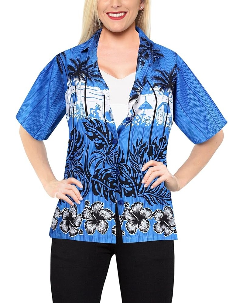 Button Down Shirt for Women Colorful Blouses Summer Short Sleeve Beach Party Vacation Hawaiian Shirt Tops for Women Dark Bush...