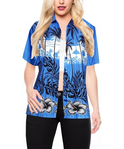 Button Down Shirt for Women Colorful Blouses Summer Short Sleeve Beach Party Vacation Hawaiian Shirt Tops for Women Dark Bush...