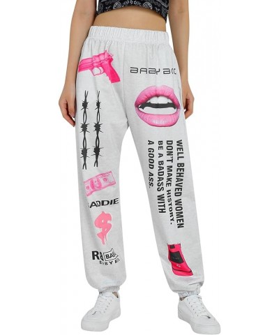 Women's Sweatpants Elastic Waist Joggers Baggy Pants Lounge Trousers, Have Festival Style Gray-red $14.49 Pants