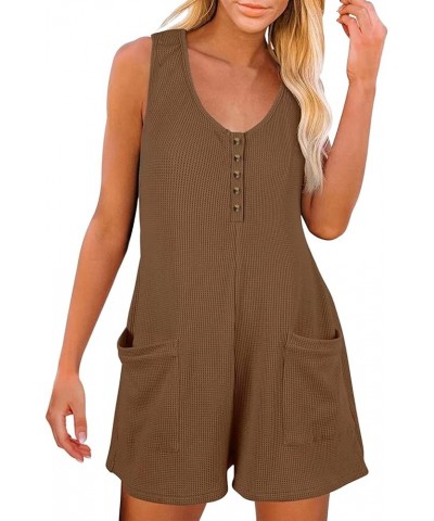 Rompers Linen Women Pocket Spaghetti-Strap Jumsuit Vintage Button Casual Women's Jumpsuit Body for Women Coffee12 $7.13 Jumps...