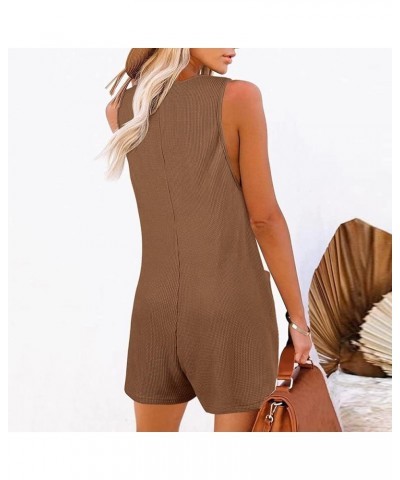 Rompers Linen Women Pocket Spaghetti-Strap Jumsuit Vintage Button Casual Women's Jumpsuit Body for Women Coffee12 $7.13 Jumps...