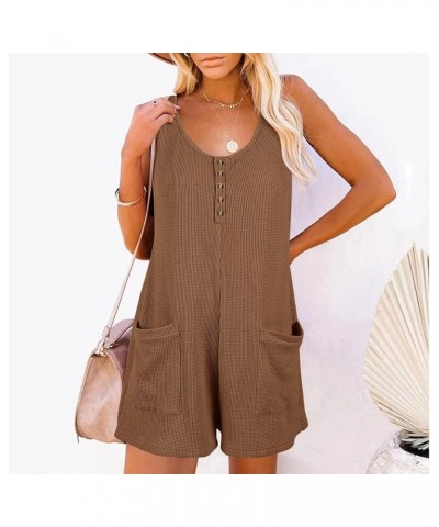 Rompers Linen Women Pocket Spaghetti-Strap Jumsuit Vintage Button Casual Women's Jumpsuit Body for Women Coffee12 $7.13 Jumps...