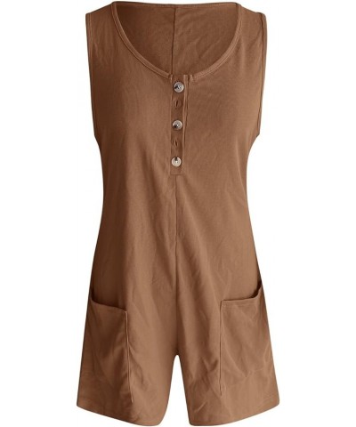 Rompers Linen Women Pocket Spaghetti-Strap Jumsuit Vintage Button Casual Women's Jumpsuit Body for Women Coffee12 $7.13 Jumps...