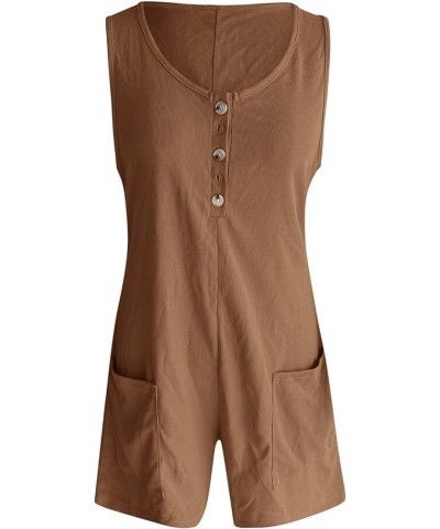 Rompers Linen Women Pocket Spaghetti-Strap Jumsuit Vintage Button Casual Women's Jumpsuit Body for Women Coffee12 $7.13 Jumps...