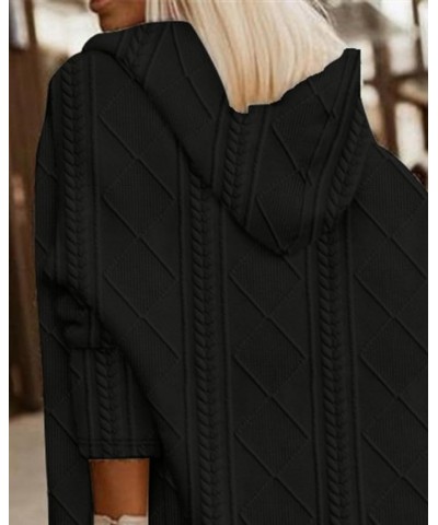 Womens Long Cardigans Cable Sweater Fall Winter Plus Size Open Front Hooded Outerwear Coat with Pockets Black 1 $16.80 Sweaters