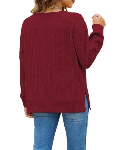 Oversized Sweaters for Women Lightweight Long Sleeve V Neck Shirts Loose Casual Tunic Tops Wine Red $11.72 Tops