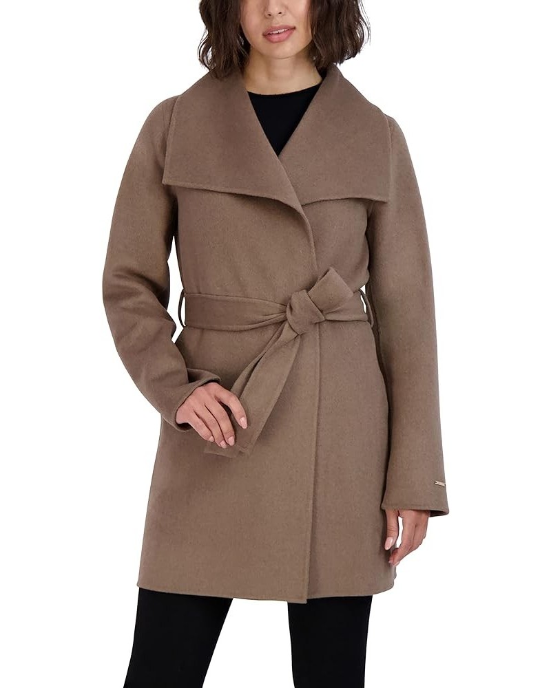 Women's Ella Lightweight Double Face Wool Wrap Coat with Tie Belt Mink $45.41 Coats