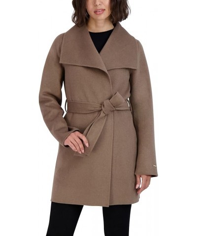 Women's Ella Lightweight Double Face Wool Wrap Coat with Tie Belt Mink $45.41 Coats